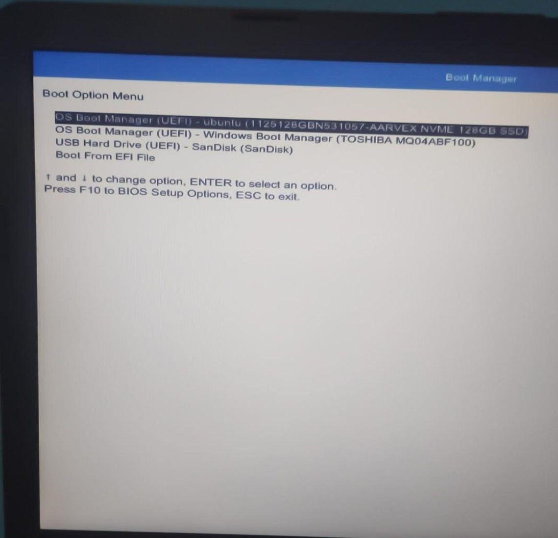 Option to boot from usb